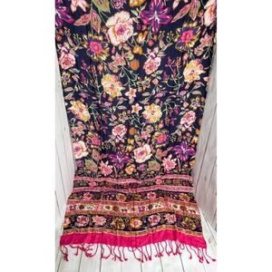Laura Ashley Navy Pink Floral Viscose Scarf Tassel Fringe Wrap 2225
